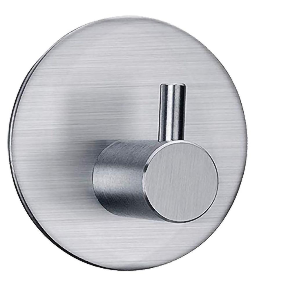 Adhesive Hook No Punching Round Stainless Steel Sticky Shower Hook for Bathroom Kitchen Brushed Silver Straight Hook