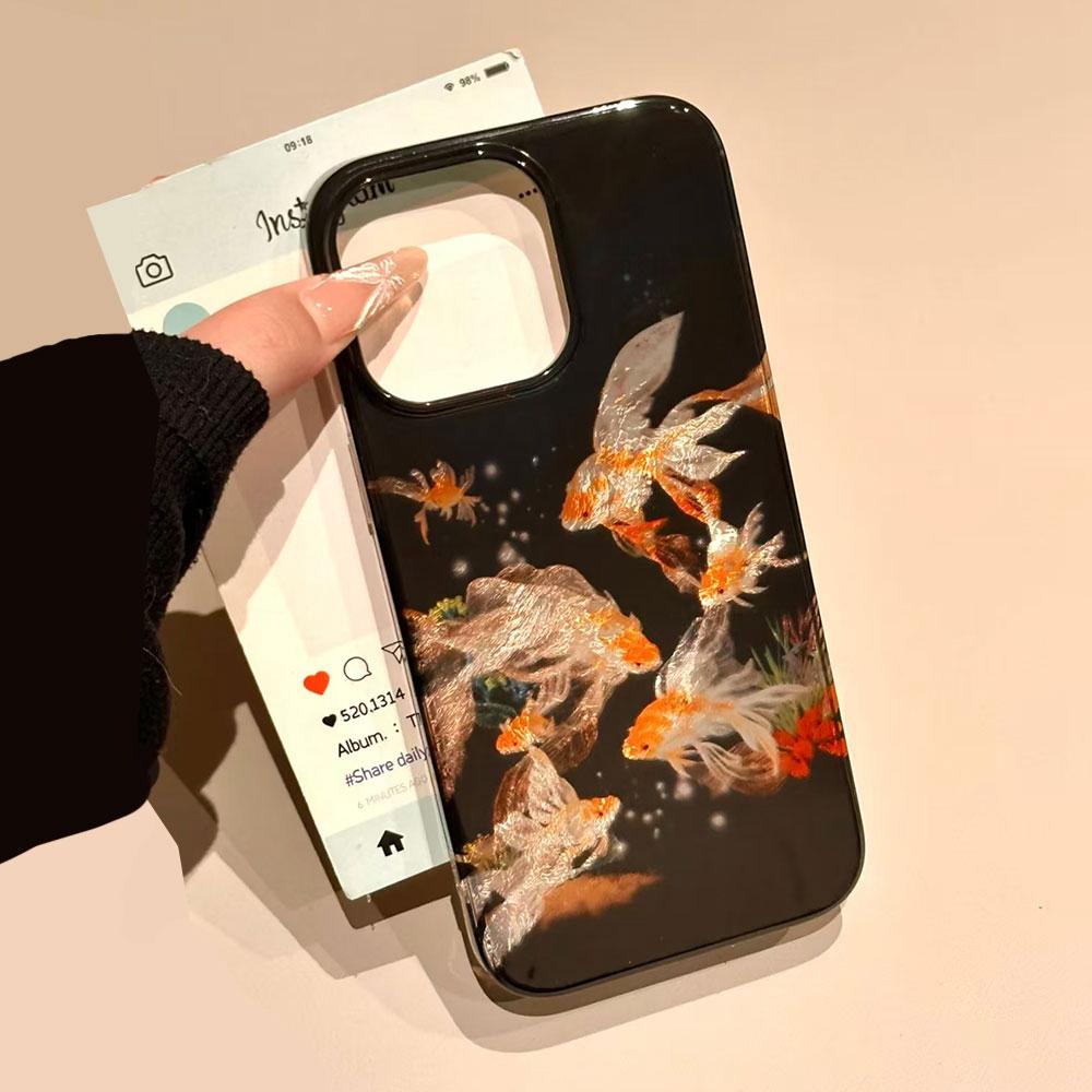 Koi Goldfish Sparkle Black Glossy Phone Case for Xiaomi Redmi Note 14 13 12 11 11S 10 9 8 Pro 9C 13C 14C A5 A3 A4 A3X A1 Cover