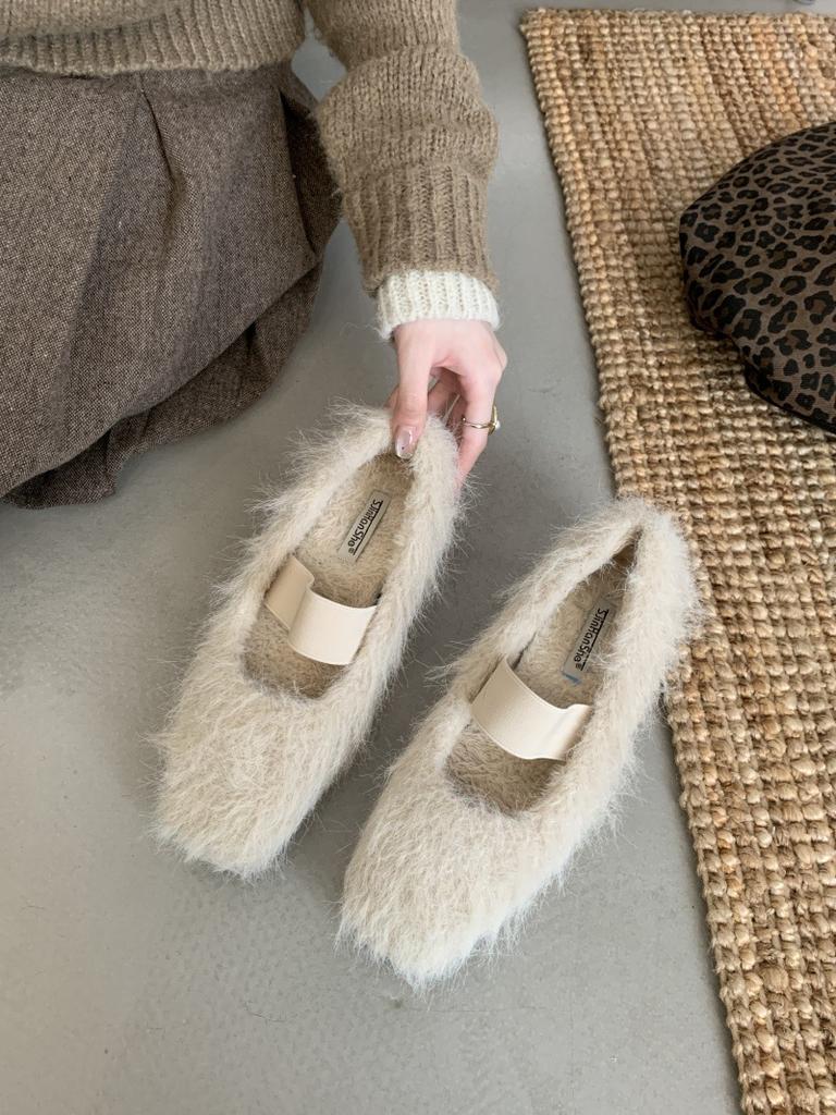 2025 Autumn and Winter Mary Jane French Fluffy Shoes Women Wear Autumn and Winter Warm Temperament Fairy Style New Single Shoes Cotton Shoes