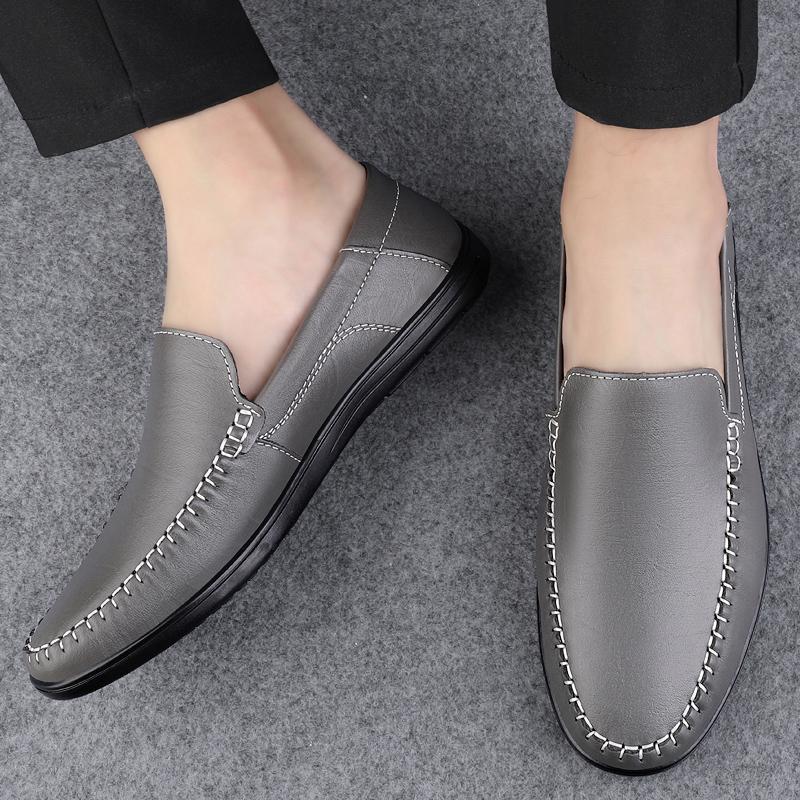 New 2024 Men Dress Shoes Genuine Leather Breathable Middle Aged Business Round Toe Wedding Footwear Male Flat