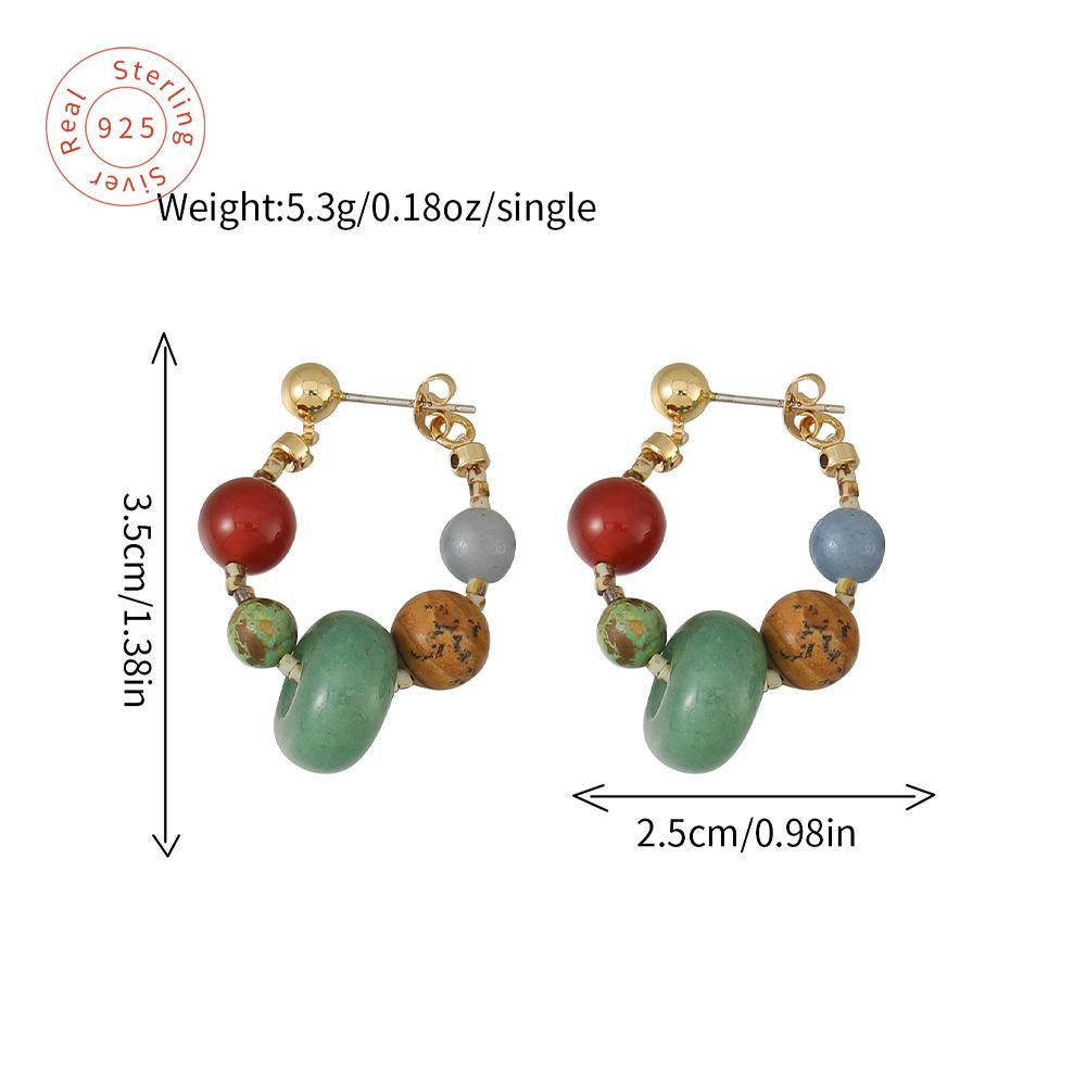 GEMCHIC Women s Vintage Natural Tiger Eye Stone Hoop Earrings Colorful Handmade Beaded Geometric Drop Earrings for Women