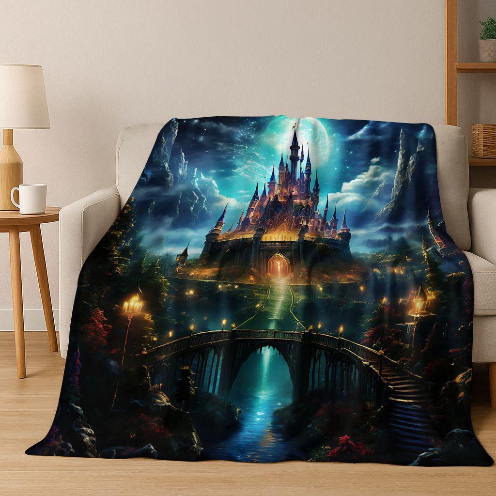Enchanted Fairytale Princess Castle Gothic Castle Cartoon Flannel Blanket,Cozy Soft Throw Blanket for Home Bedroom Bed Sofa Kids