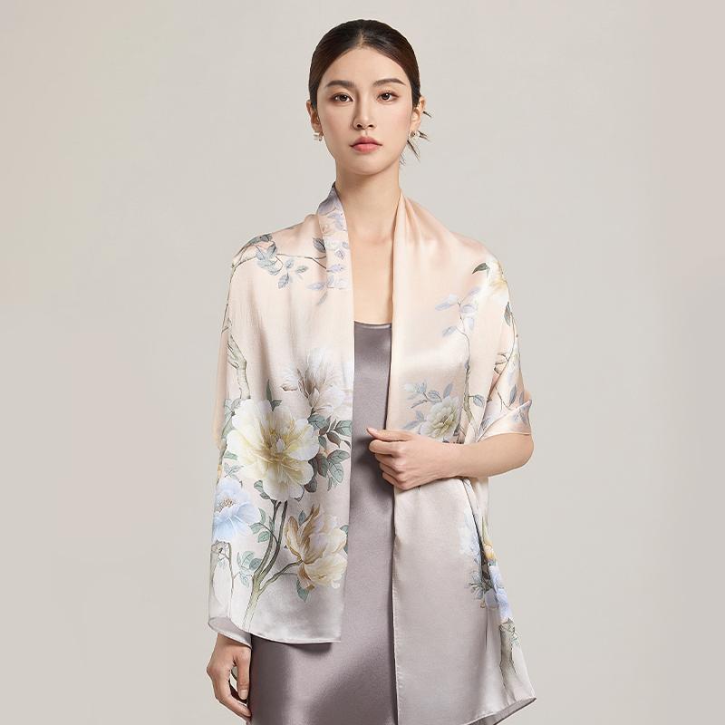 100% Silk Scarf Women Print Hangzhou Handkerchief Pure Silk Neckscarves Luxury Bufandas Silk Shawl   Long Scarf