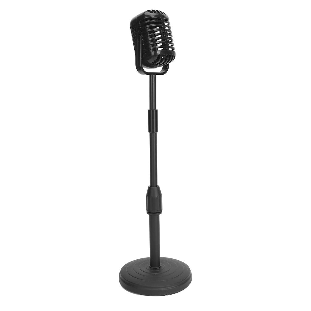 Retro Microphone Prop Fake Vintage Old Style Model with Stand Antique Decor for Costume Photography