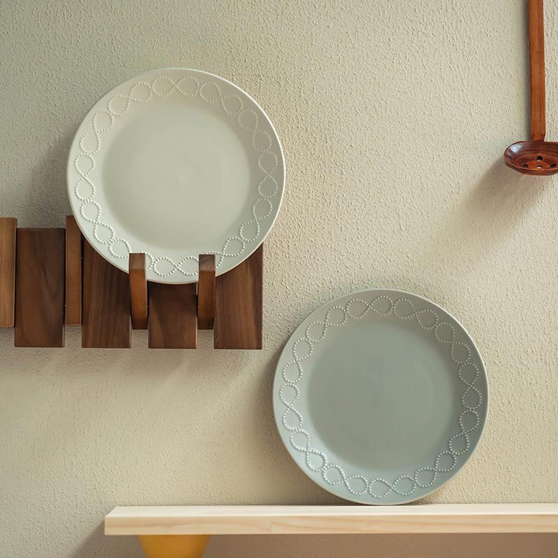 Household Embroidery Bead Ring Plate Restaurant Plate Cake Plate Simple Ornament Japanese Tray Ceramic Fruit Plate