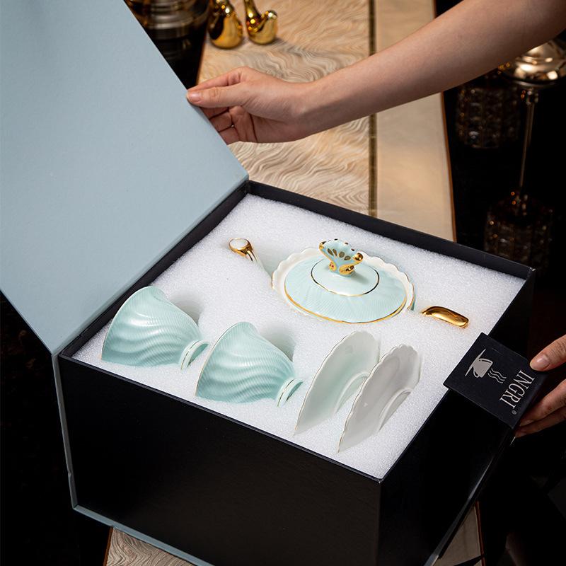 "Light Luxury Premium Sense" Bone China Coffee Cup Set Simple And Fashion Ceramic Flower Tea Cup Saucer Tea Pot Household