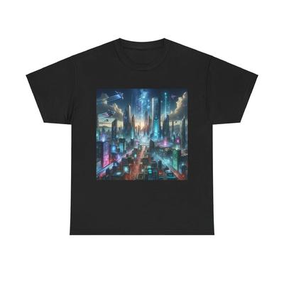 Unisex Adult T Shirt Futuristic Cityscape Neon Lights Artwork