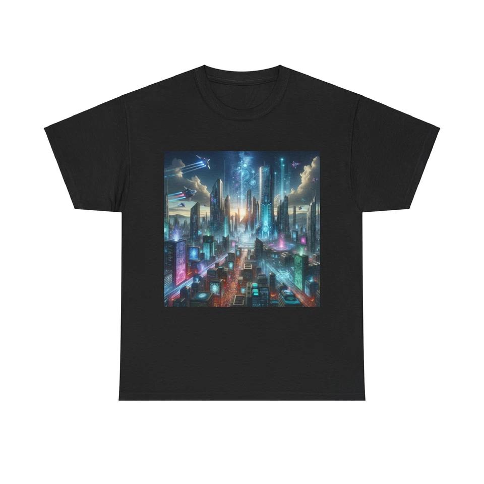 Unisex Adult T Shirt Futuristic Cityscape Neon Lights Artwork 4XL