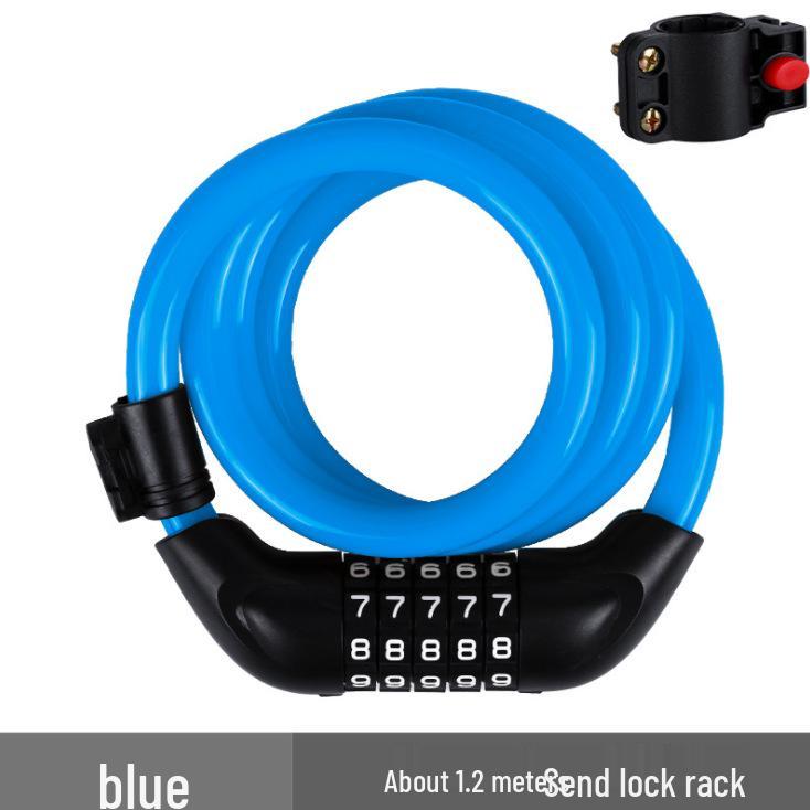 Пятизначный кодовый замок для велосипеда и электромобиля со стальным тросом – Противоугонное снаряжение для велоспорта синий