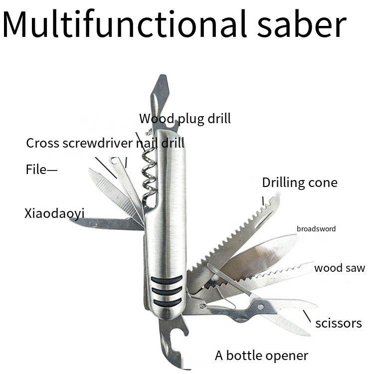 Carry Around Multifunction Outdoor Emergency Tools Stainless Steel Bottle Opener Cork Drill Portable 11 In 1 Fold Pocket Knife