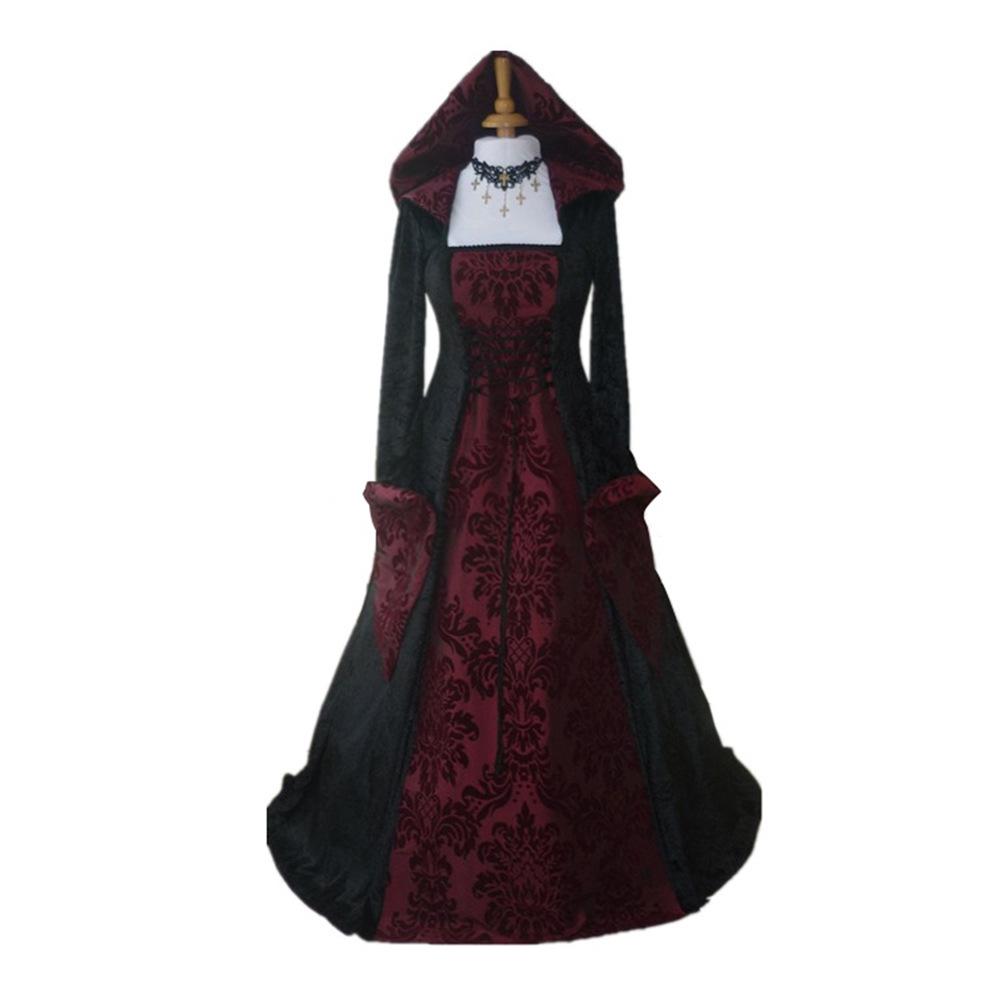 2023 Retro European & American Literary Hooded Long-Sleeve Belted Swing Dress