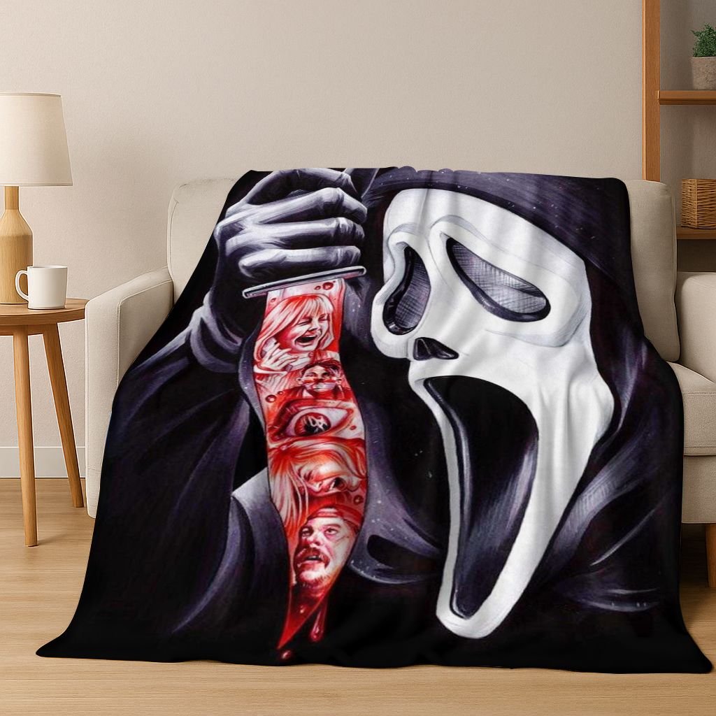 Manta de Franela de Personajes de Terror S-Grito Cara de Fantasma, Manta Suave Acogedora para Hogar Dormitorio Cama Sofá Cubierta de Picnic Regalo para Niños