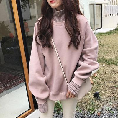 Korean Style Plush High-Collar Sweater Jacket for Women: Trendy, Loose, Two-Piece Design for Autumn and Winter.