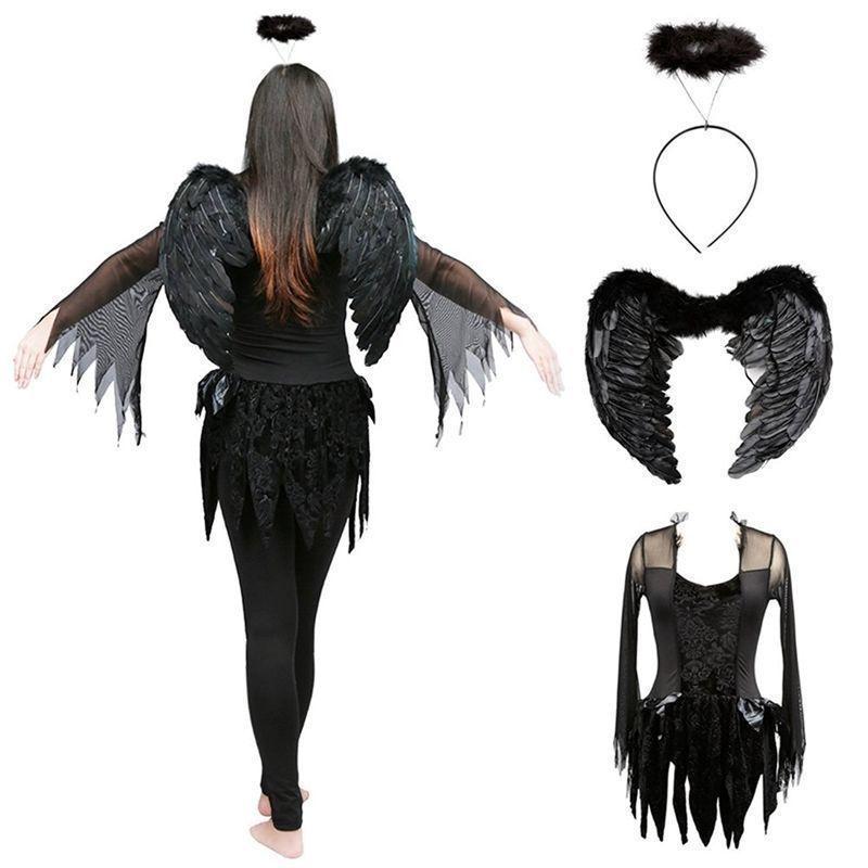 Dark Womens Halloween Angel Devil Costume Fancy Dress Ghost Bar Cosplay Party