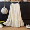 Elegant French Crochet Lace A-Line Midi Skirt for Women - High Waist, Autumn 2025 Collection