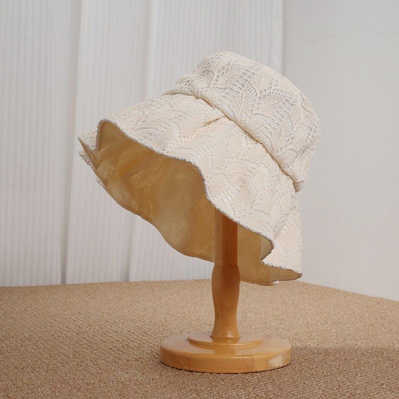 New lace hollow big brim basin hat women's summer sunscreen sun hat gentle wind show face hat