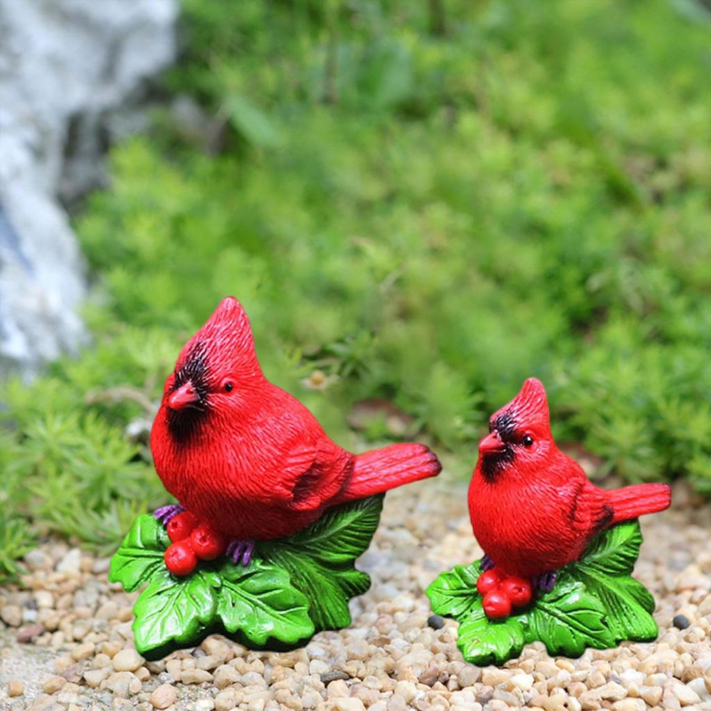 Resin Red Bird Figurine Lawn Ornament Garden Decor for Indoor Outdoor Micro Landscape Bookshelf Home Decoration