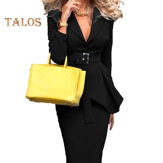 

2 шт./комплект осень-весна женский комплект пальто юбка пояс декор отложной воротник длинные рукава неровный подол куртка однотонная мини-юбка дорожная S чёрный