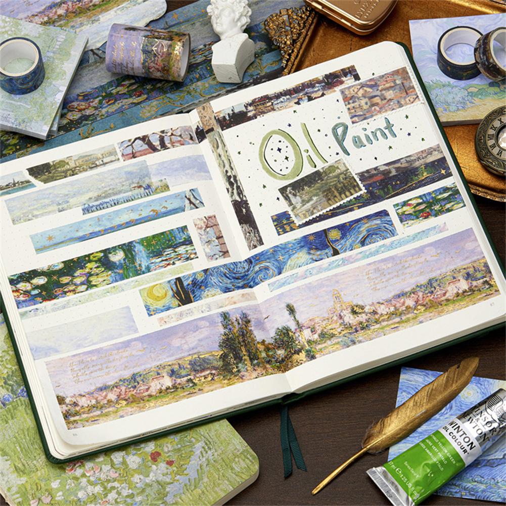 24Pcs Oil Painting Retro Washi Tape Stickers Gold Foil Stickers Colorful Collage Handbook Materials Scrapbook DIY Sticker Decoration