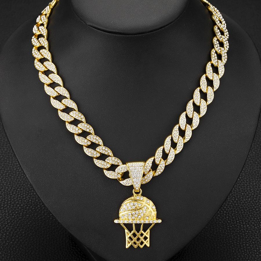 Personalizovaný full diamond vynikající síťovaný rám basketbalového koše přívěsek náhrdelník, evropský a americký hip hop sportovní kubánský náhrdelník