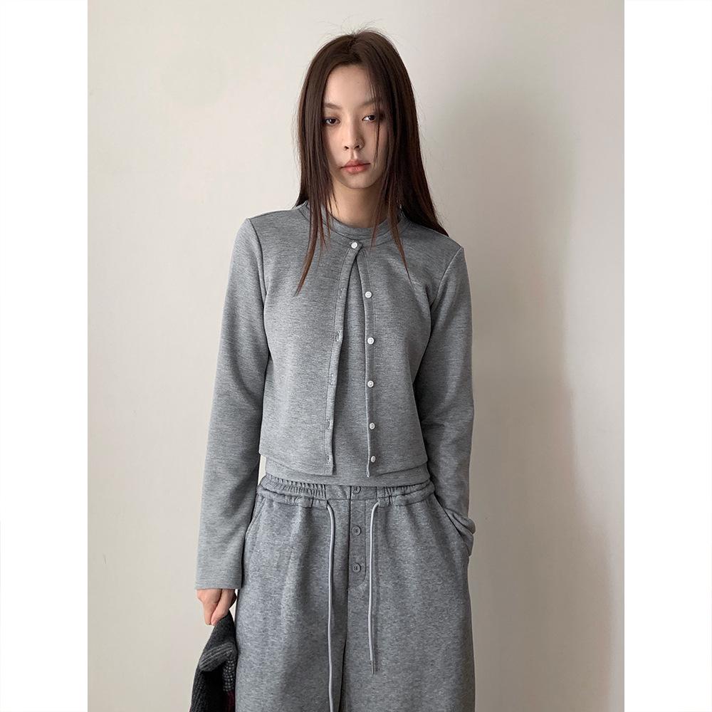 Dorothy Korean Design Air Cotton Buttoned Two-Piece Long Sleeve Women's Sweatshirt