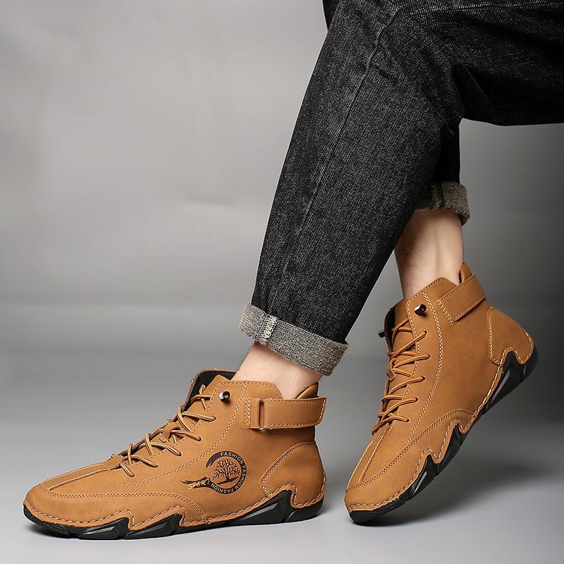New  Handmade Leather Casual Men Shoes Design Sneakers Man Breathable Leather Shoes Men Ankle Boots Outdoor Walking Shoes