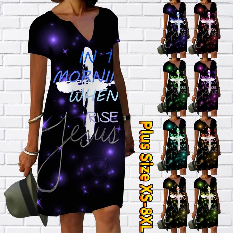 

Летнее модное большое платье с V-образным вырезом Женское платье с коротким рукавом 3D Алфавит Крест Принт Платье Свободное Повседневное Платье Для Женщин