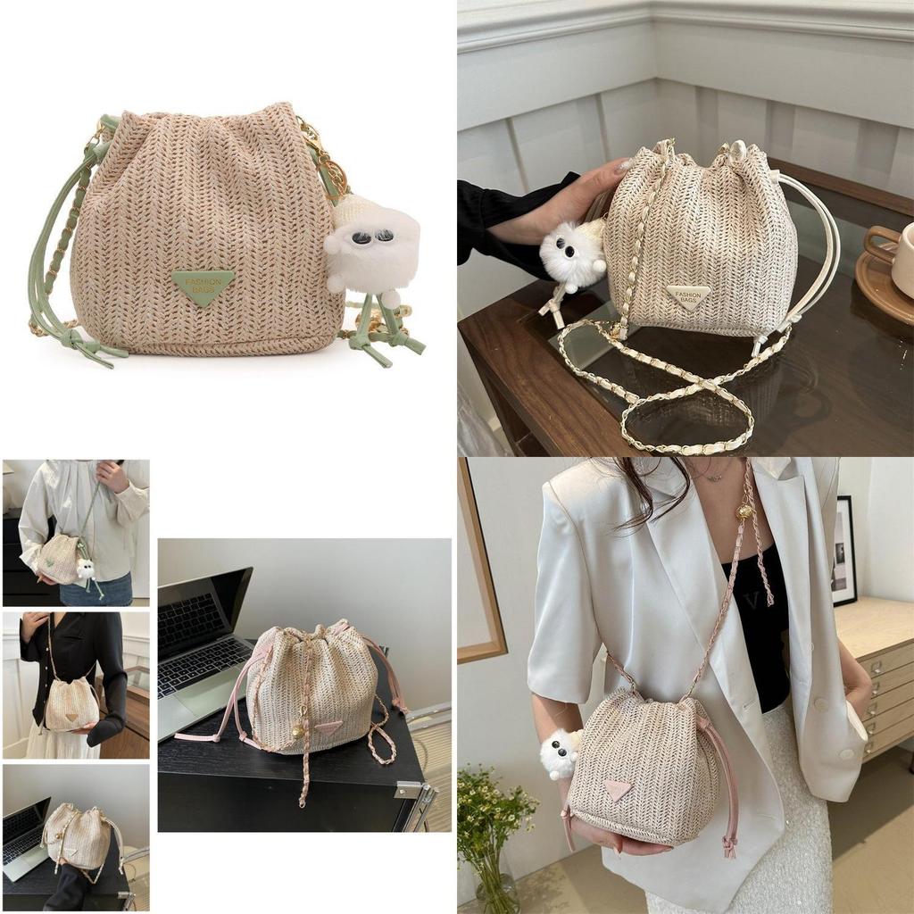 Mini Cute Womens Bucket Bag Trendy Woven Floral Design Phone Holder In Soft Polyester