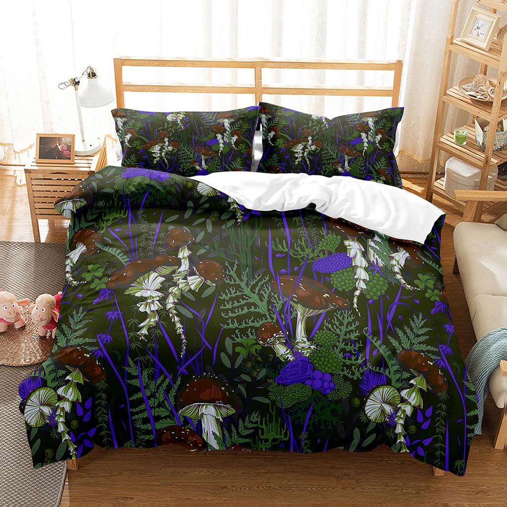 Mushroom Duvet Cover Collection Microfiber Wild Plants Flowers Bedding Collection Nature Botanical Animal Comforter Cover Single Queen Size