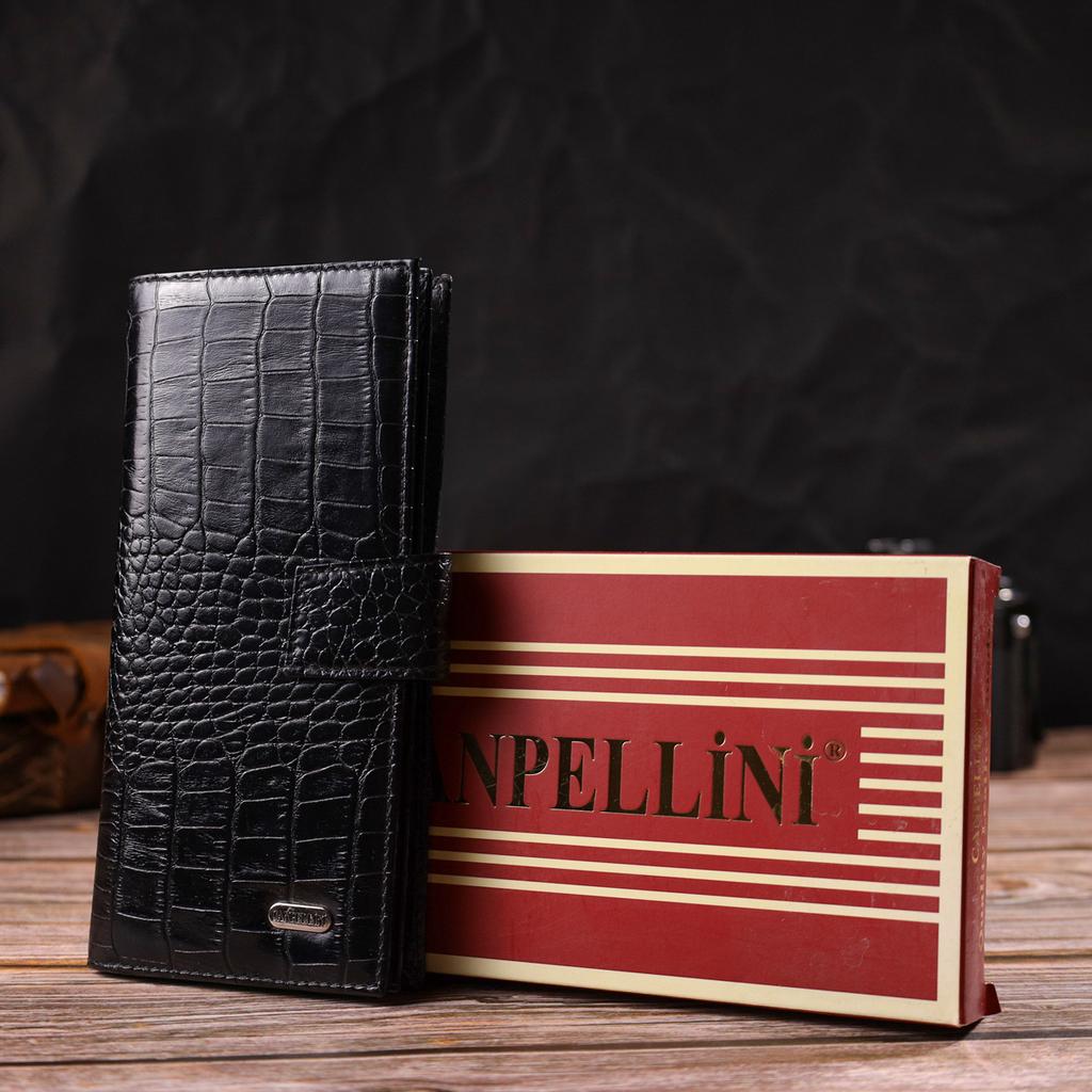 Slim Wallet for Men Made of Genuine Leather with Crocodile Embossing CANPELLINI 21914 Black
