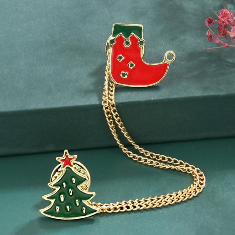 Fashion Christmas Brooch Tassels Chain Clothing Pin Santa Tree Wreath Gift Badges Lapel Pin Party Jewelry Festive Pin