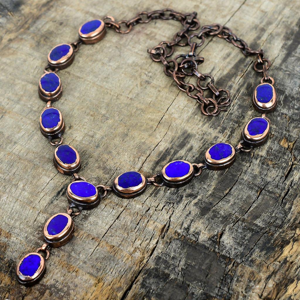 Lapis lazuli gemstone necklace electroformed copper necklace handmade jewelry adjustable chain necklace gifts for wife electroformed jewelry