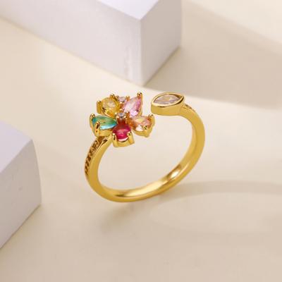 Cute Colored Crystal Zircon Flower Rings For Women Vintage Open Gold Color Wedding Promise Ring Jewelry Valentine's Day Gift