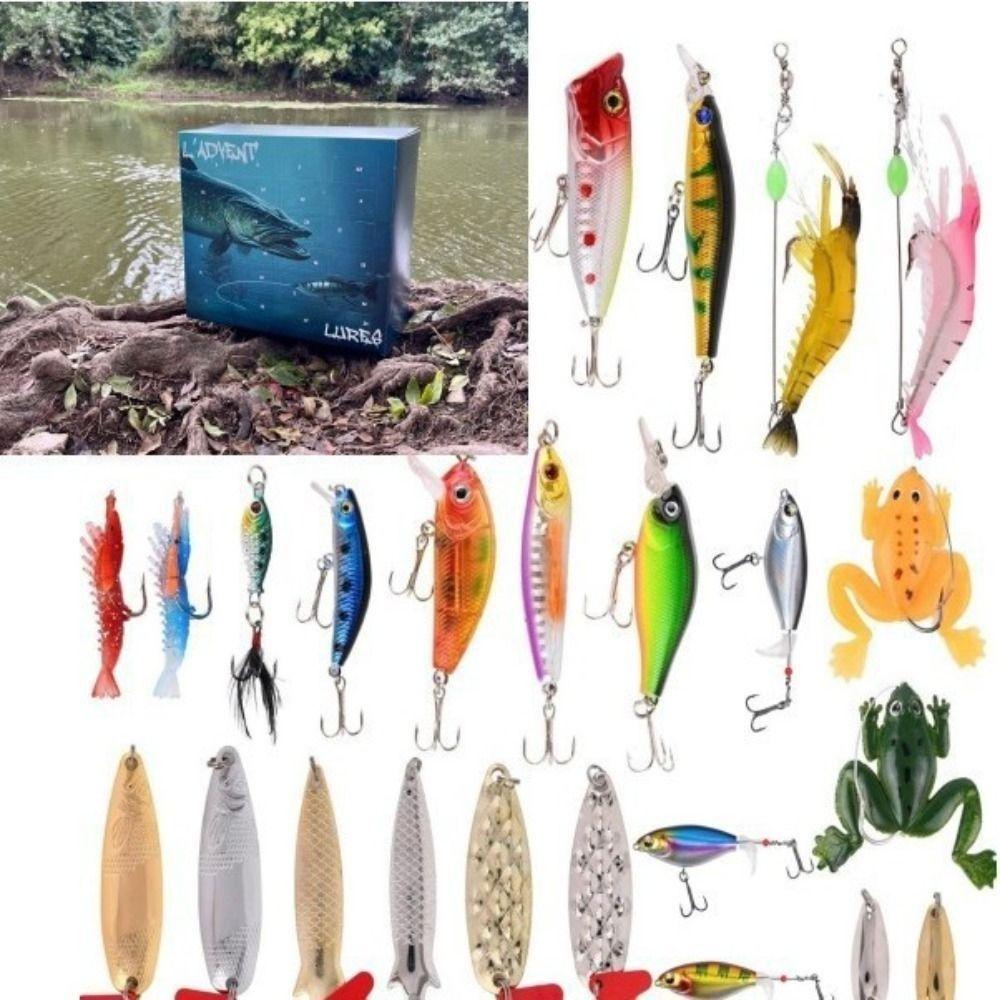 Practical Tackle Fishing Advent Calendar Realistic 24 Days Countdown Fishing Lure Calendar Fishing Gear Fishing Tackle Set Men