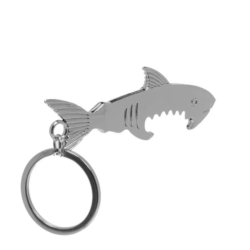 1pcs Shark Shaped Bottle Opener Keychain Shaped Zinc Alloy Silver Color Key Ring Beer Bottle Opener Unique Creative Gift
