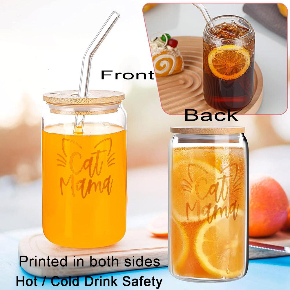 Cat Mama Glass For Heat Resistant High Drinking Cup With Straws Lids 16 Oz