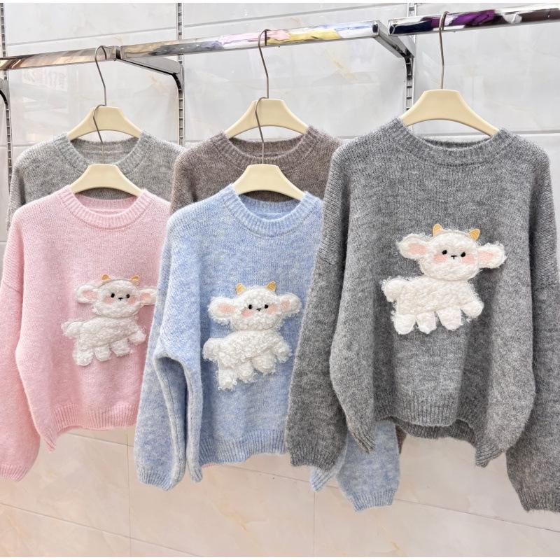 Korean Sweet Cartoon Knit Top: Women's Loose Casual Pullover Sweater for Autumn/Winter