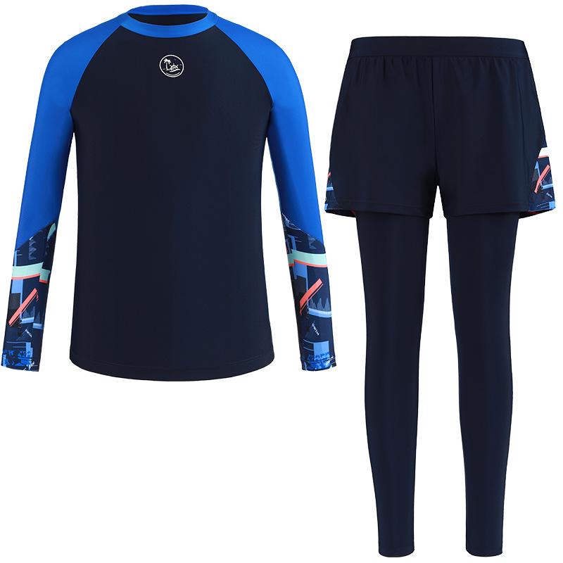 

Boys 2025 Korean Style Long Sleeve Sun Protection Swim Set 4XL темно-синий