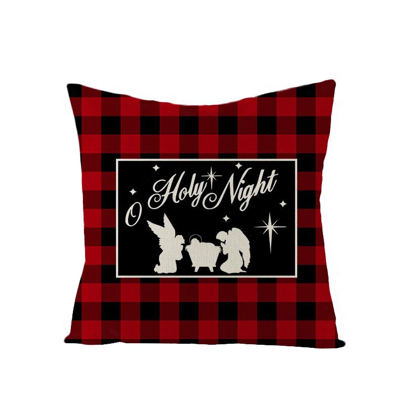 Plaid Christmas Pillowcase Red and Black Plaid Polyester Print Home Cushion Living Room Sofa Bedroom Cushion
