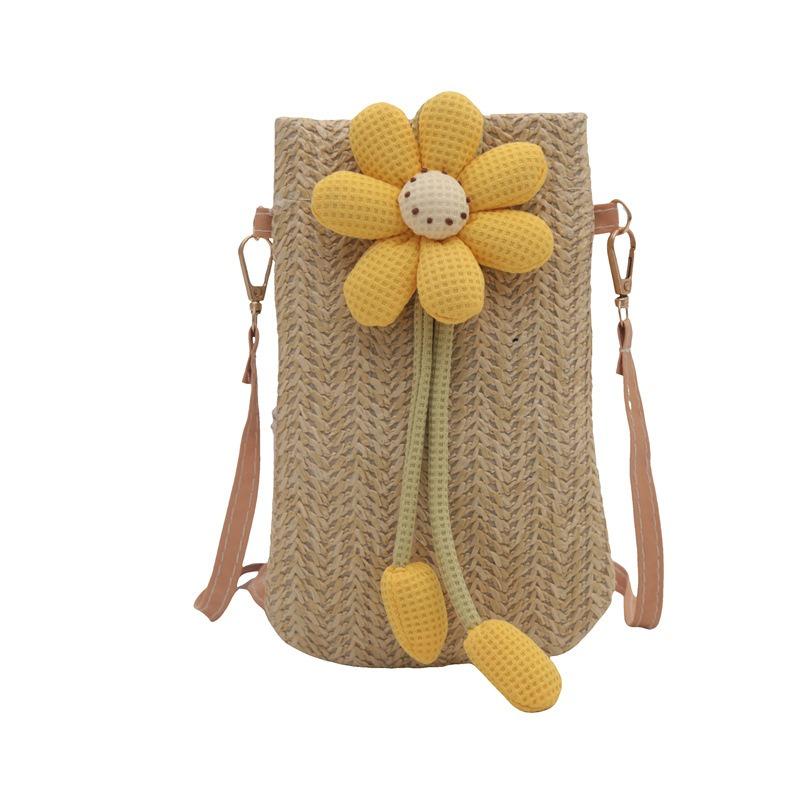 Flower woven bag with simple texture and new trend summer mobile phone bag women's bag shoulder messenger bag