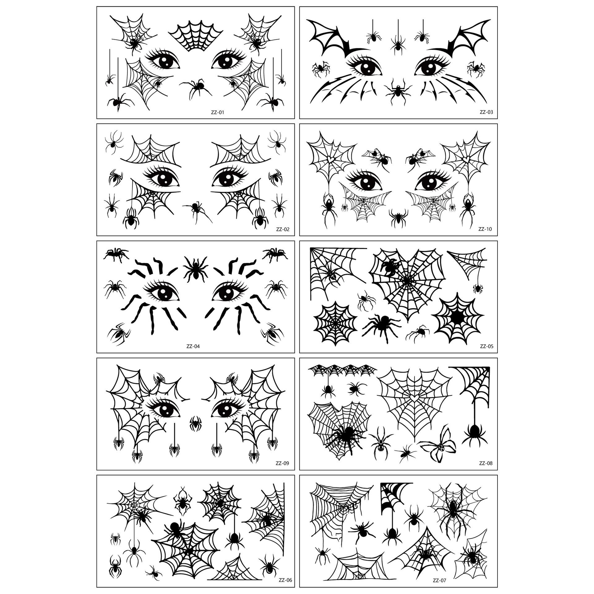

10 шт. Временные тату-наклейки серии «Хэллоуинский паук», узоры черной паутины для лица и век, водостойкие реалистичные поддельные тату-наклейки
