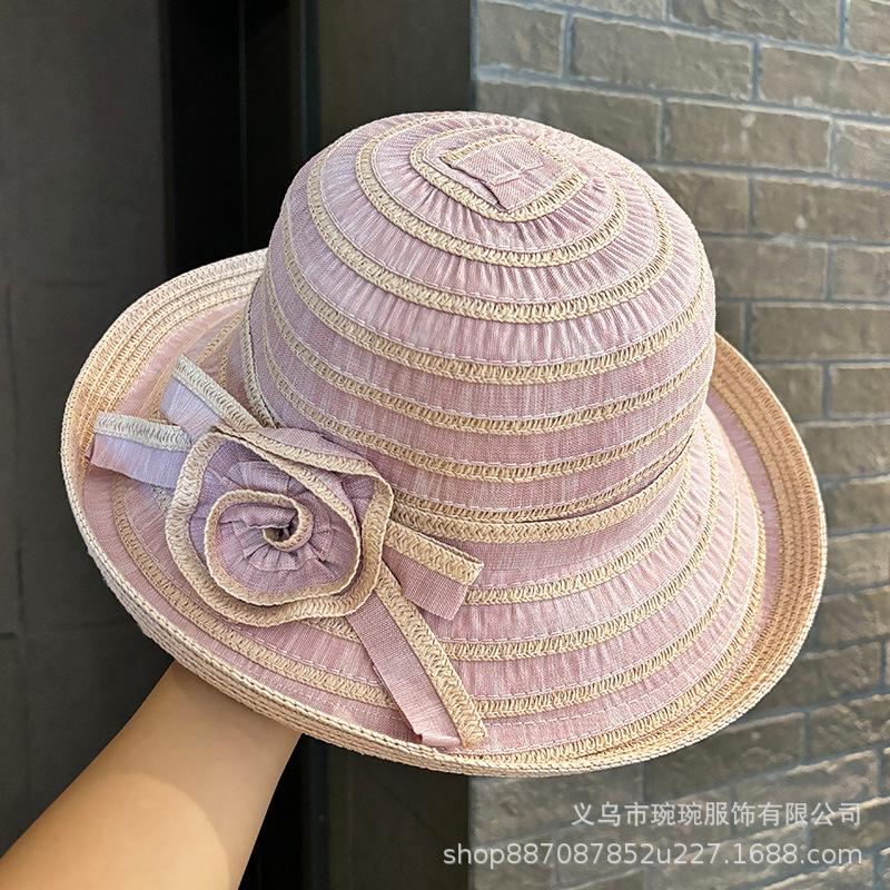 Letnia moda pasiasta kapelusz typu bucket fioletowy damski z szerokim rondem składany outdoorowy kapelusz przeciwsłoneczny prosty kwiatowy podróżny kapelusz przeciwsłoneczny