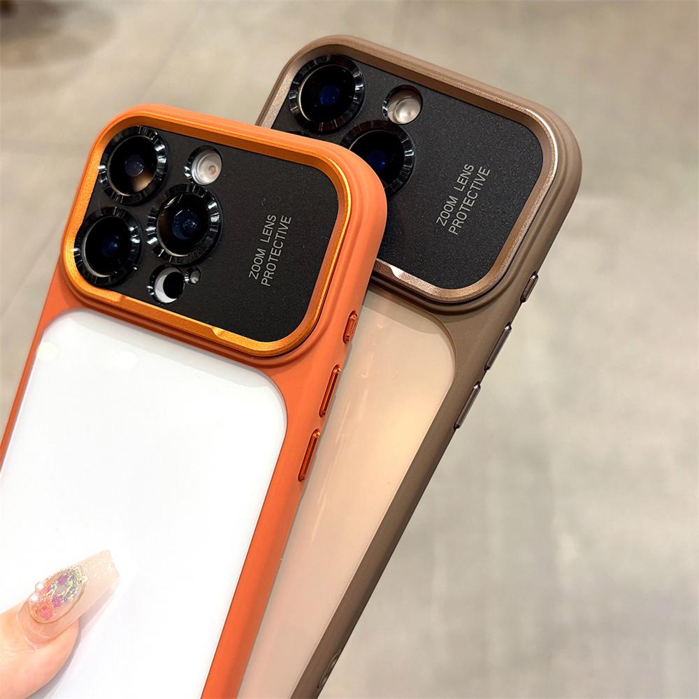 Luxury Frosted Frame Armor Transparent Phone Case For iPhone 17 16 15 14 Pro Max Matte Metal Lens Protection Acrylic Back Cover