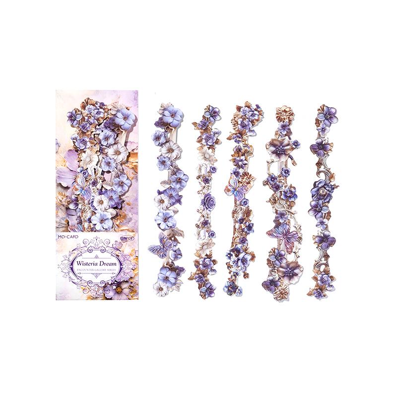 10Sheets Long Floral Stickers Hollow Relief Craft Diy Scrapbooking Collage Stationery Decor Journal Frame Decoration Stickers