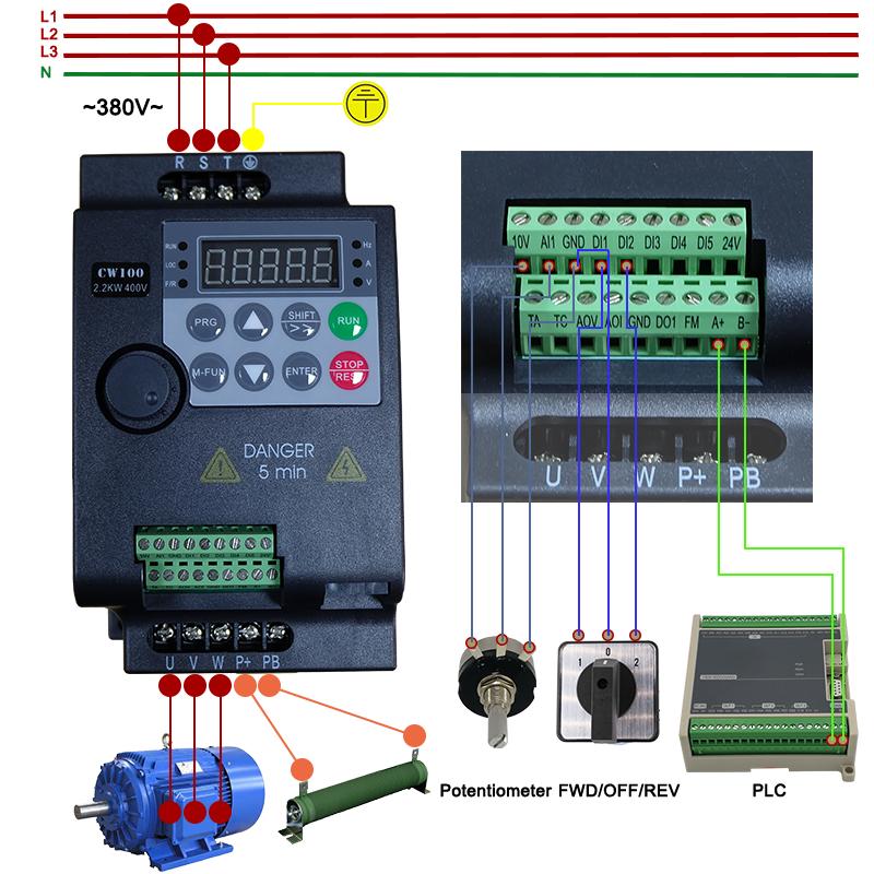 0.75KW/1.5KW/2.2KW 1/2/3HP 380V VFD Economical Variable Frequency Drive Converter Motor Speed Vector Control Small Inverter