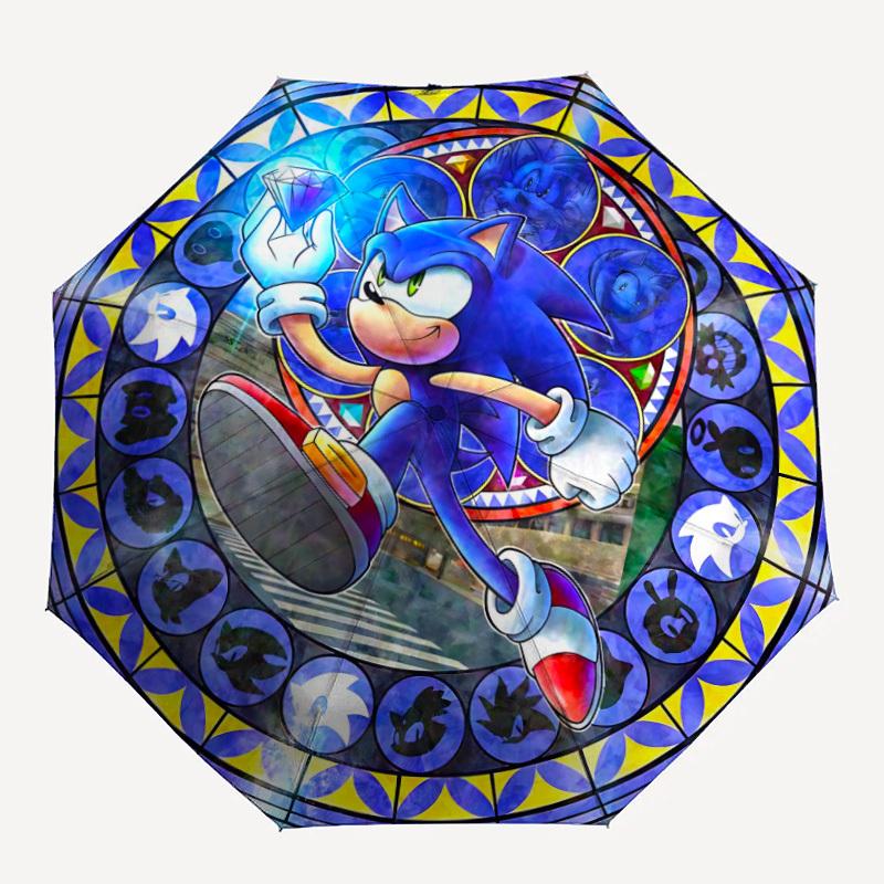 

1PC Sonic Stained Glass Automatic Folding Umbrella - Compact 8-Rib Design, Durable Plastic & Iron, F010624