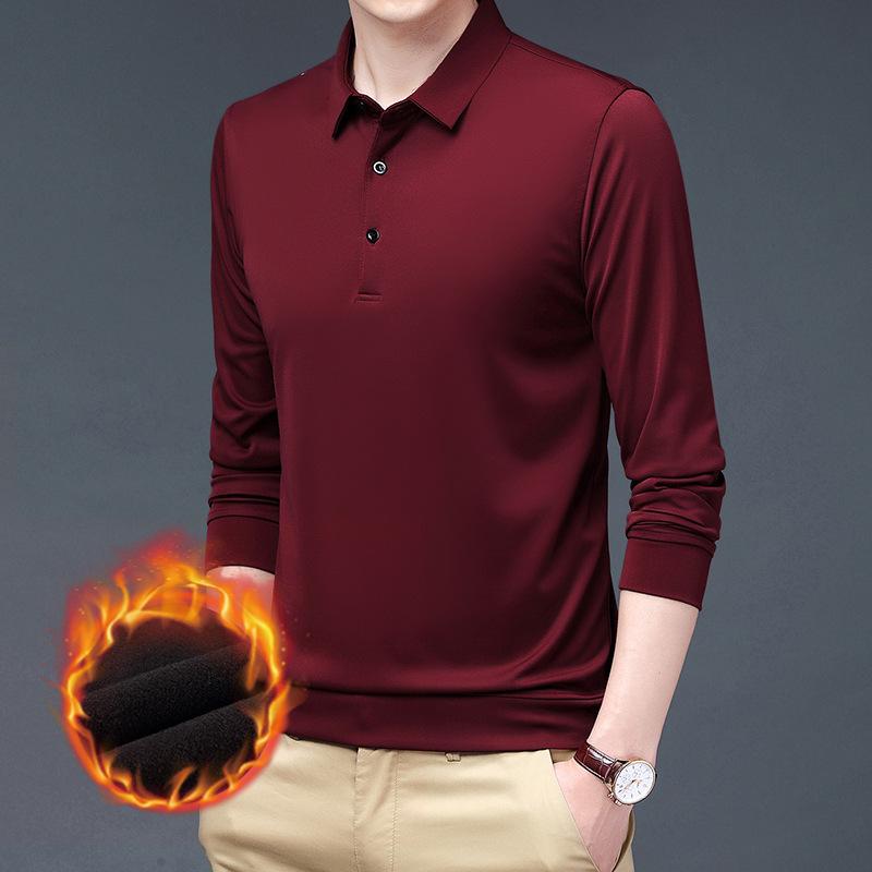 Men s Long Sleeve T-Shirt Middle-Aged & Young Top Fashion Lapel Collar Casual M