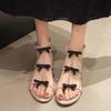 Fashion Luxury Bowknot Crytsal Thick Heel Sandals Women Elegant Ankle Strap Party Shoes Woman 2025 Med Heels Gladiator Sandalias Mujer