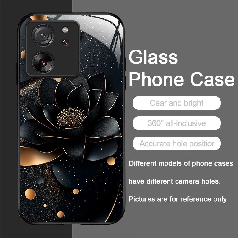Artistic Lotus Flower Pattern Tempered Glass Phone Case for Motorola Moto G85 G84 G75 G55 G24 Edge 50 Fusion 40 Neo 30 Pro Cover