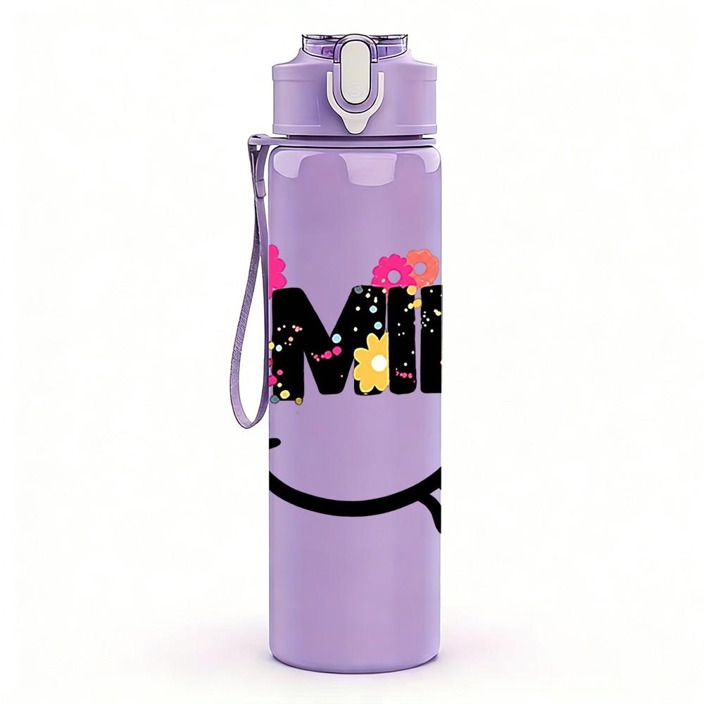1PC Simple Smile Face Icon 750ml Color Plastic Sports Water Bottle Leakproof Flip Straw Lid Suitable for Sports Office Home Use